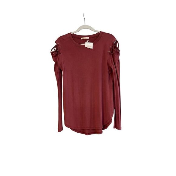 NWT Miao Miao Dusty Pink Long Sleeve Peek Shoulder Lace Up Small - Picture 1 of 9